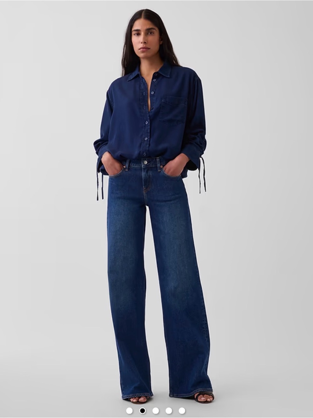 Gap Oversized Ruched Sleeve Shirt Denim Look